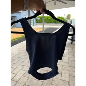 Roxy Navy Blue Crinkle Gauze Wrap Front Crop Tank Top Cutout Back Size M